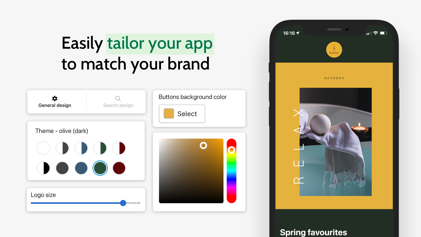 Personalize facilmente seu aplicativo para combinar com sua marca