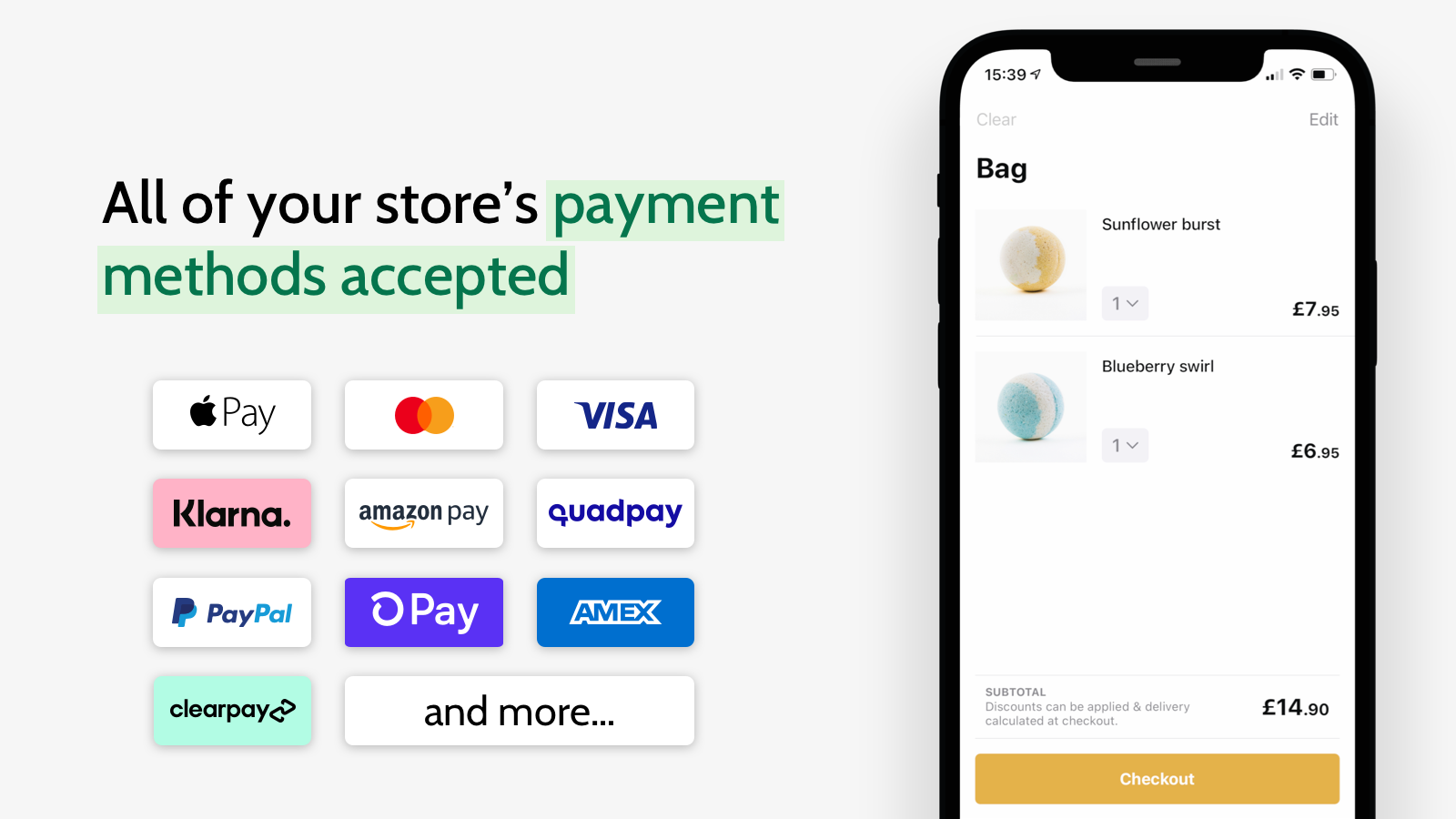 All of your store's payment methods accepted