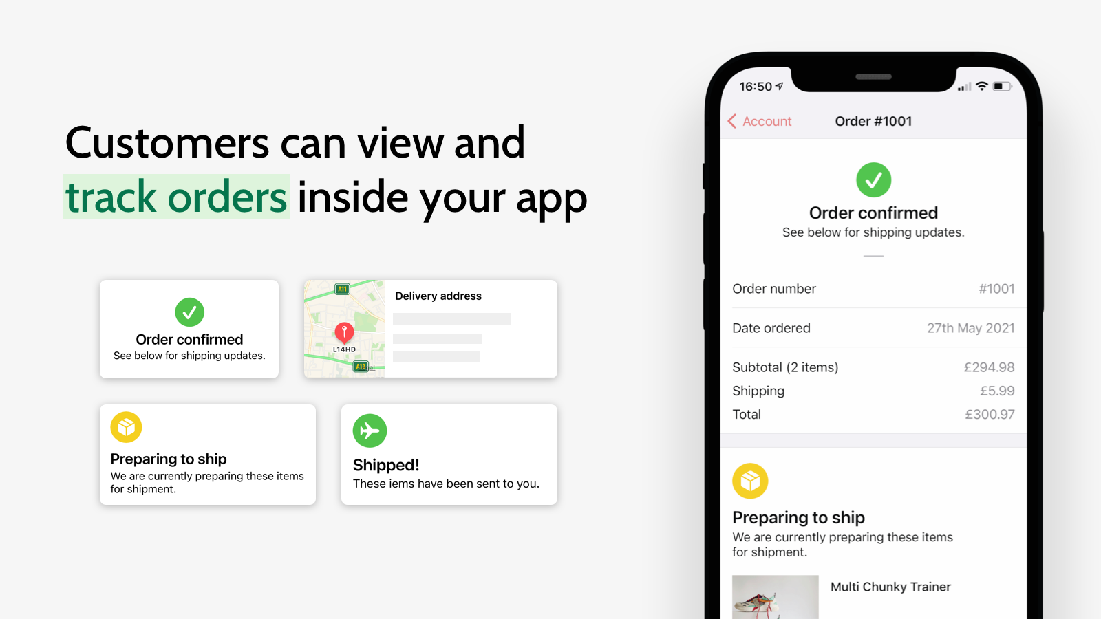 Kunder kan visa och spåra beställningar inuti din app
