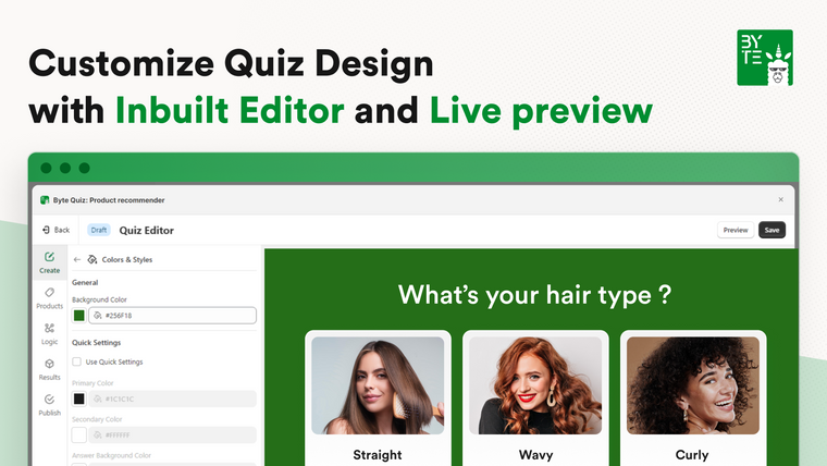 Byte: Product Recommender Quiz Screenshot