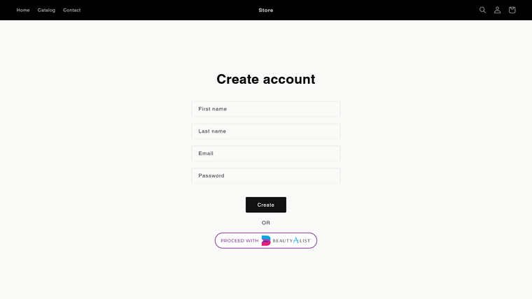 BeautyAList Login Screenshot