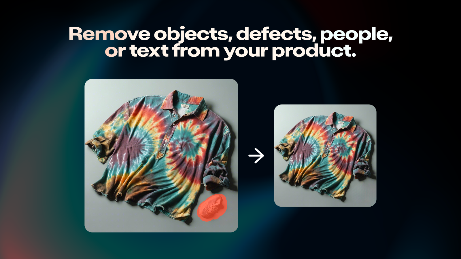 Ta bort objekt, defekter, människor eller text från din skapelse