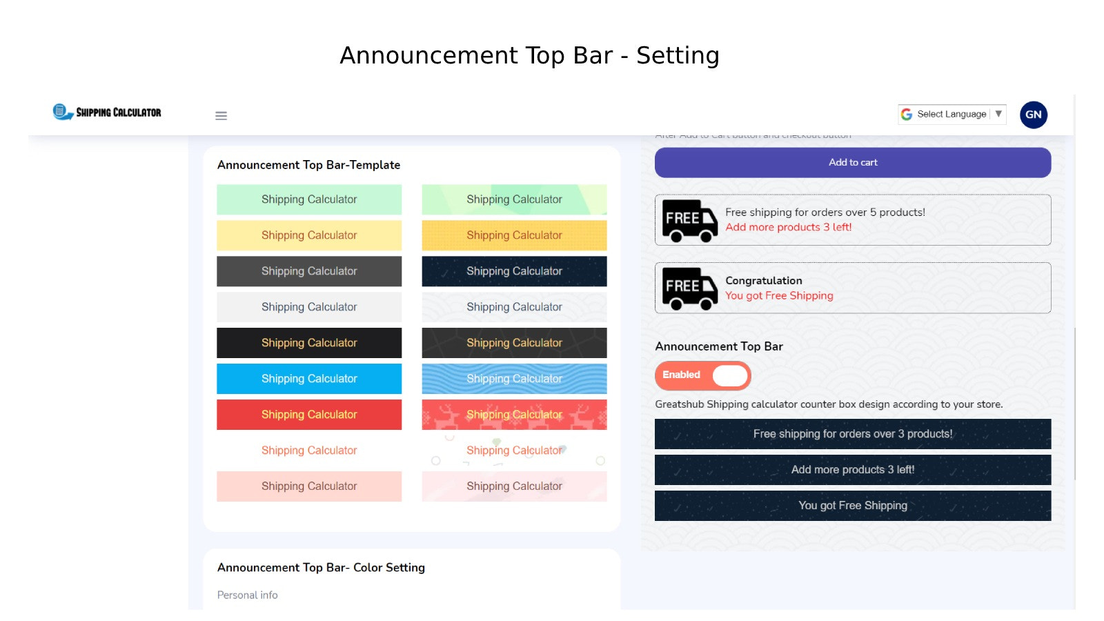 Announcement Top Bar - Setting, background color and background 