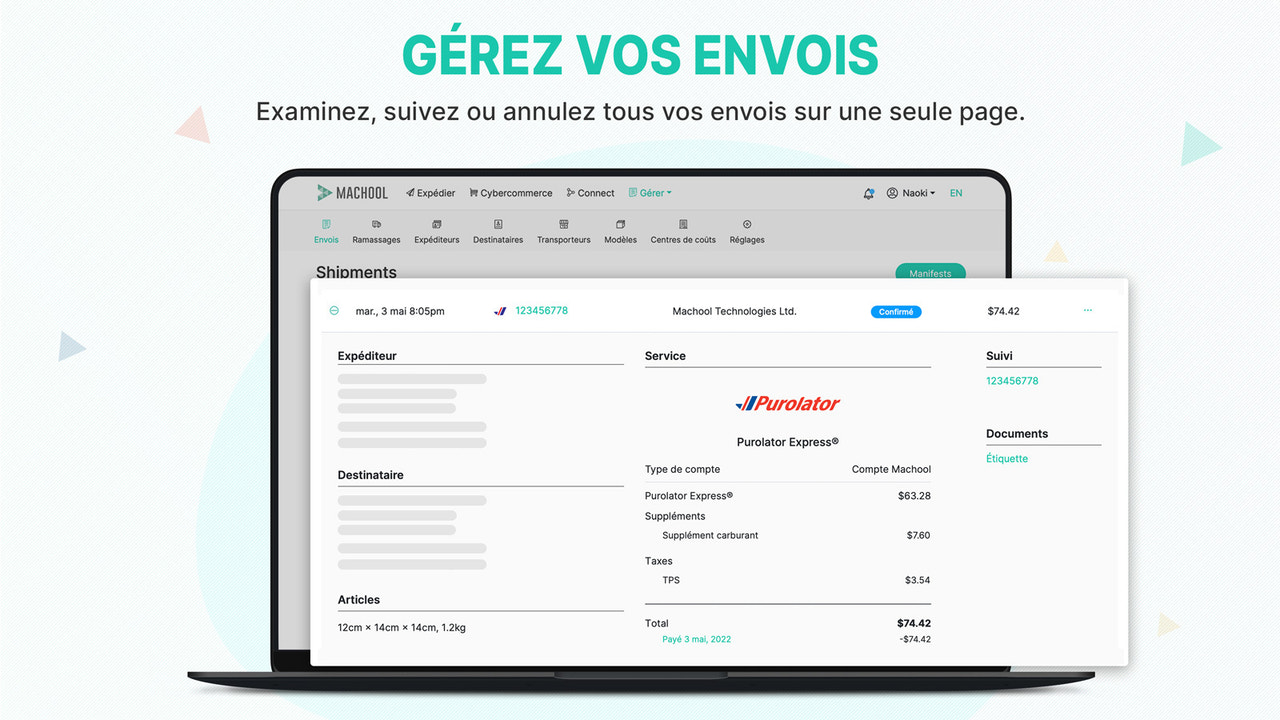 Page de gestion des envois