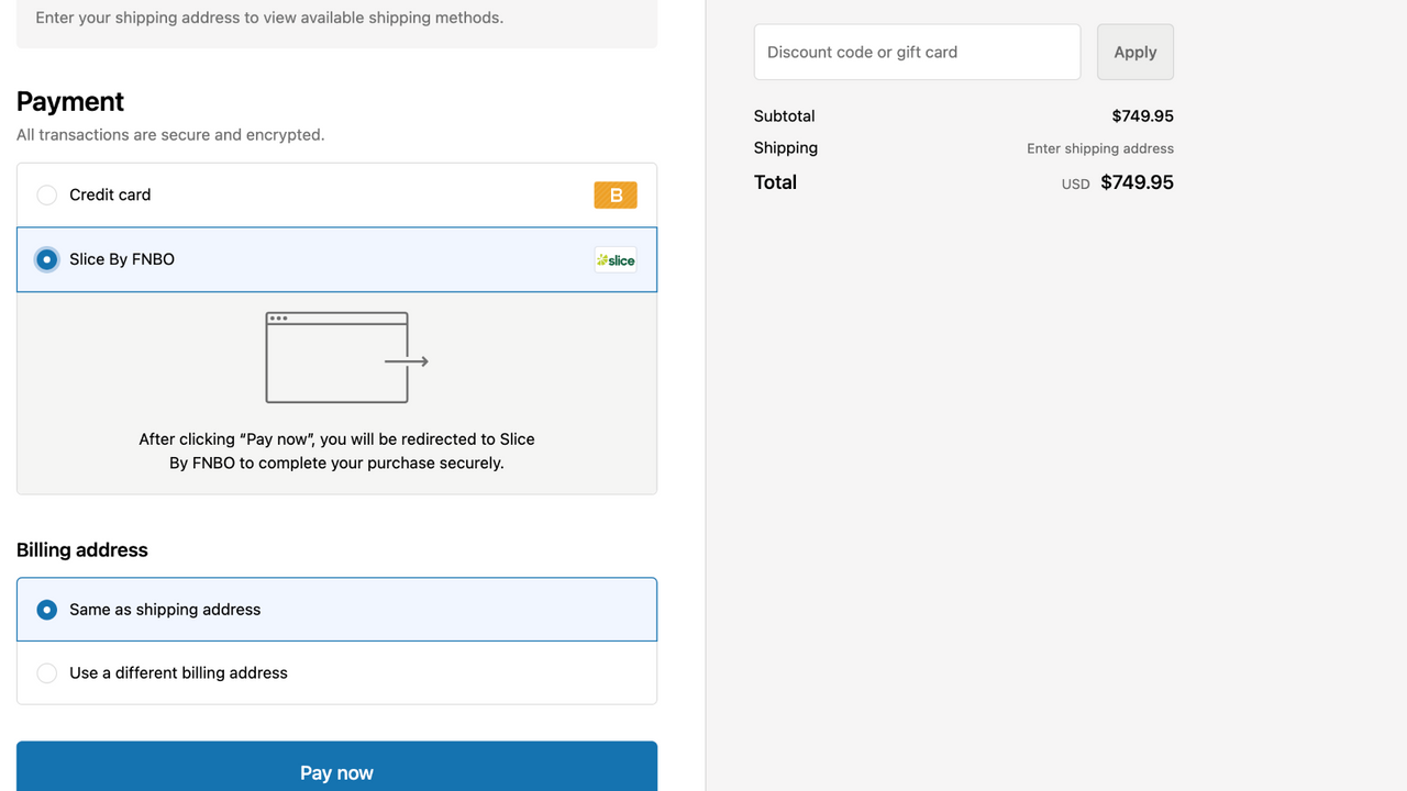 Checkout do cliente Slice