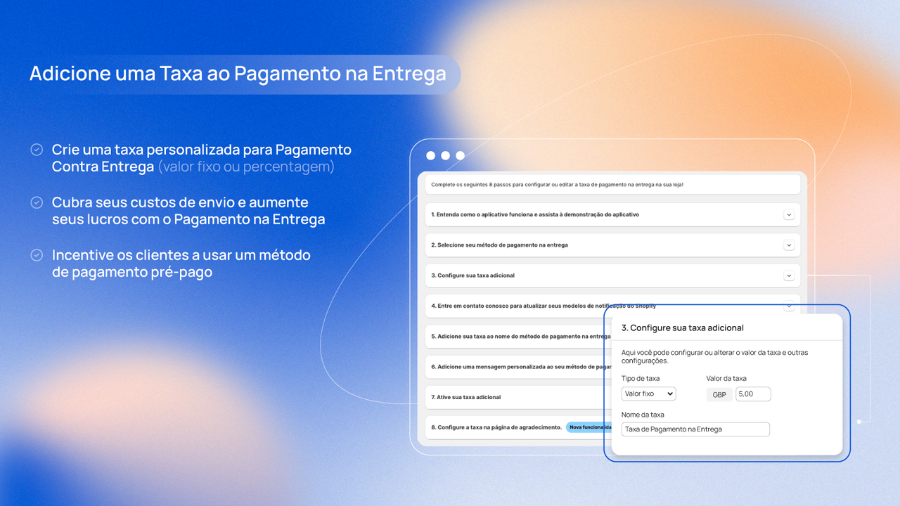 Adicione uma taxa aos seus pedidos Pagamento na Entrega