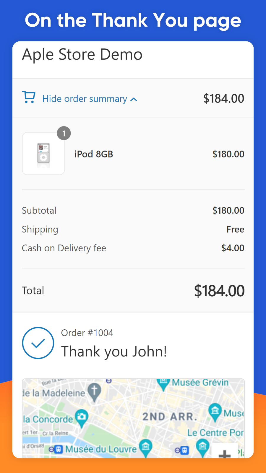 Cash on Delivery cod fee on the Thank You page