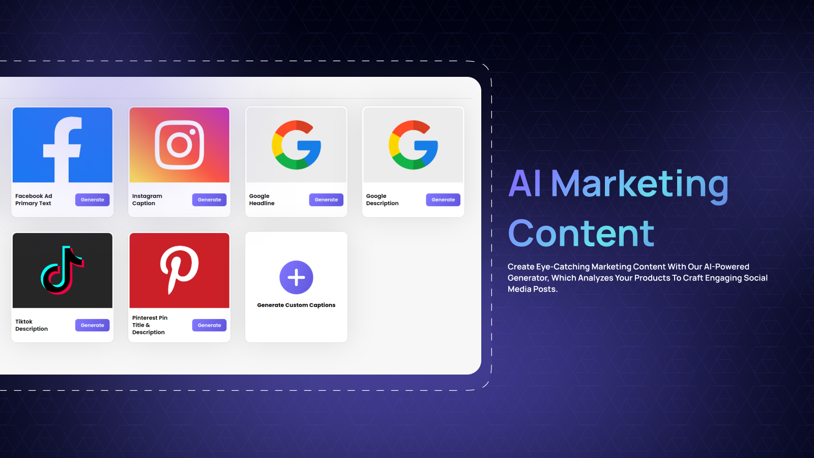 AI Wizard app creating AI marketing content for social media.