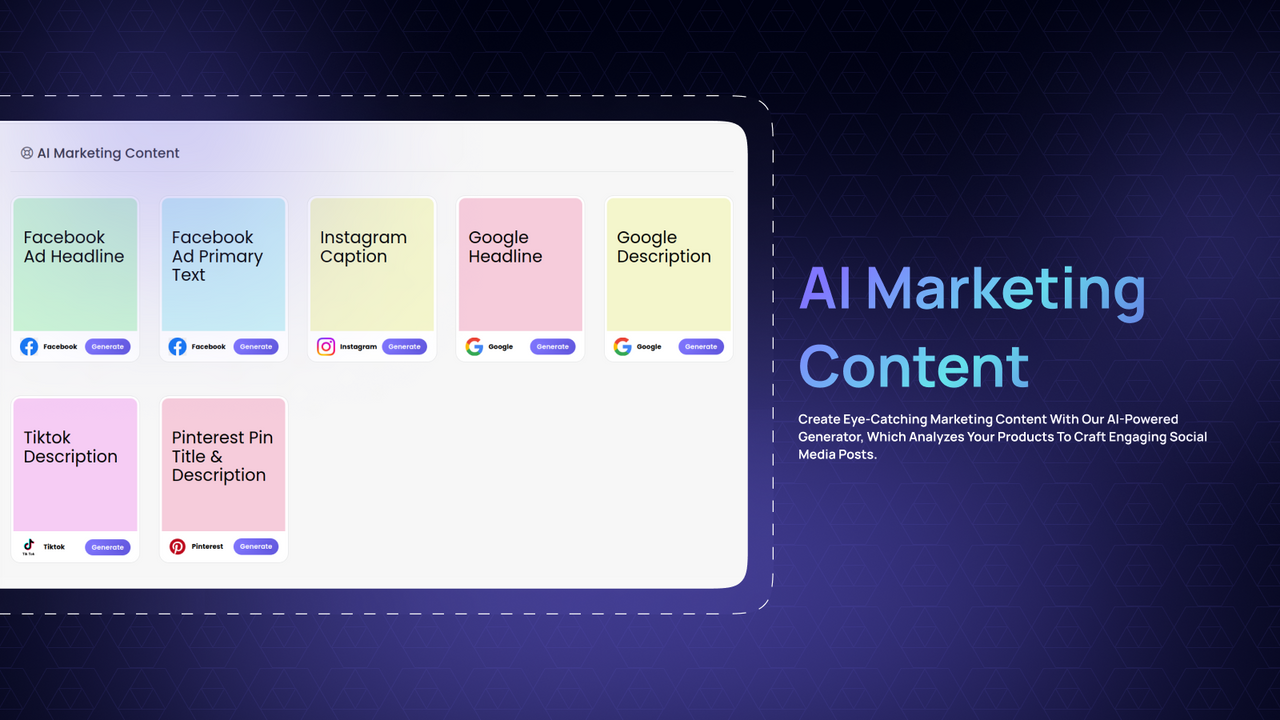 AI Wizard app creating AI marketing content for social media.