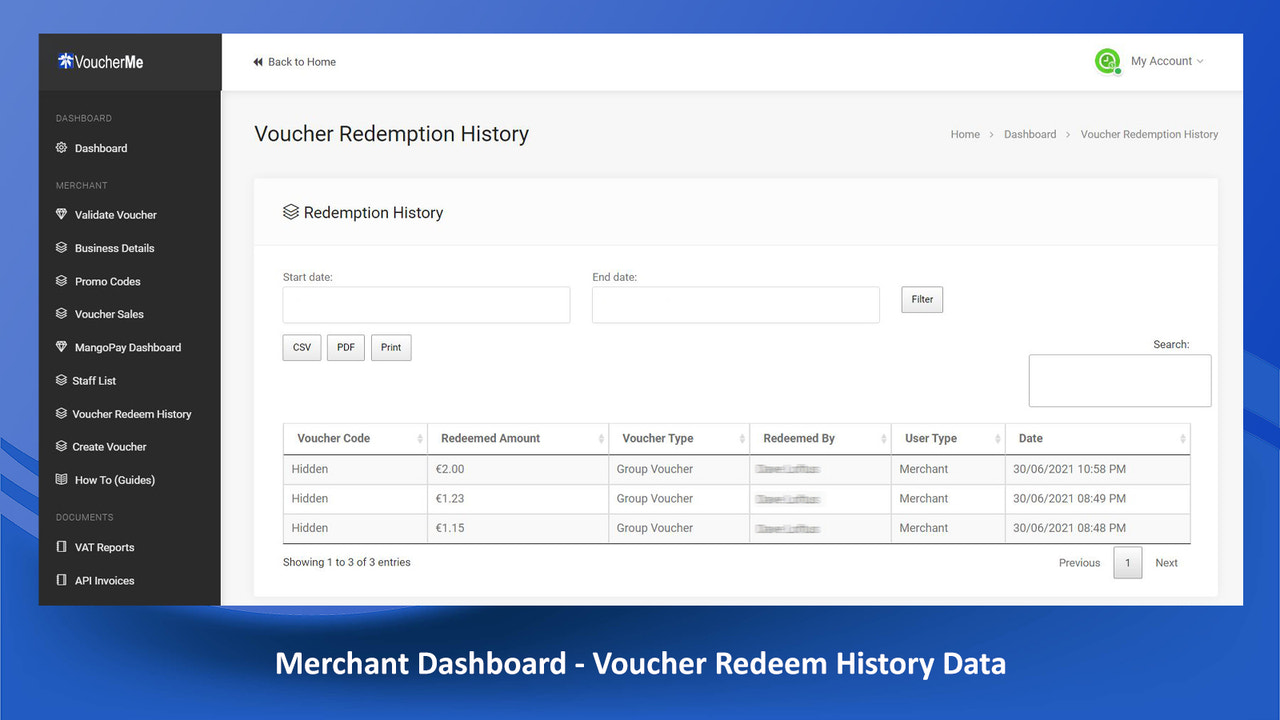 Merchant Dashboard - Voucher Redeem History
