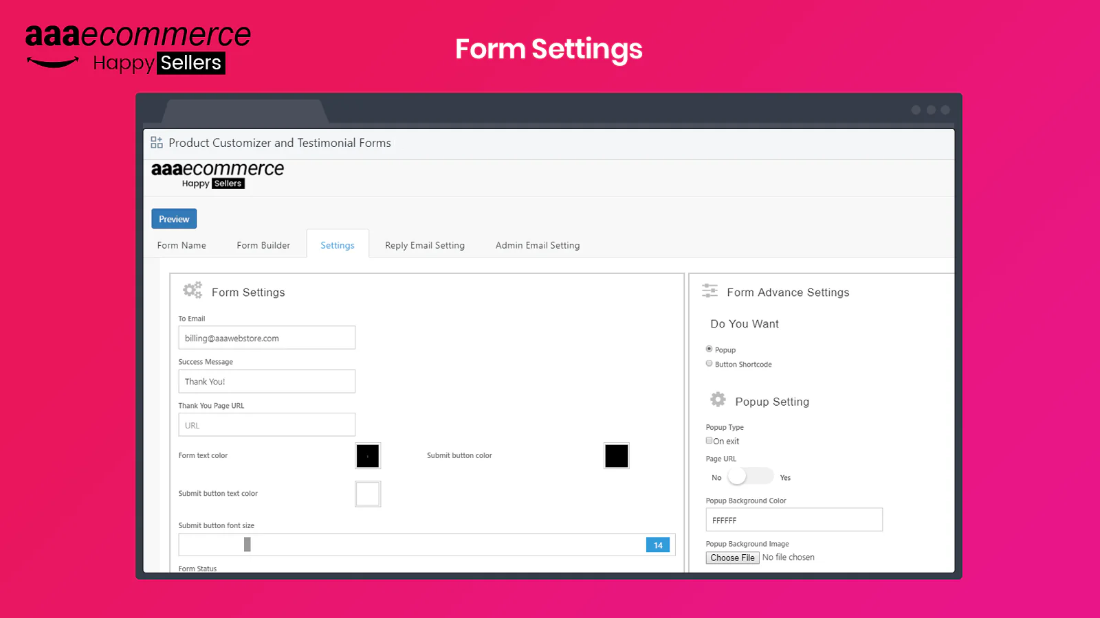 Product Option Field and Testimonial Form