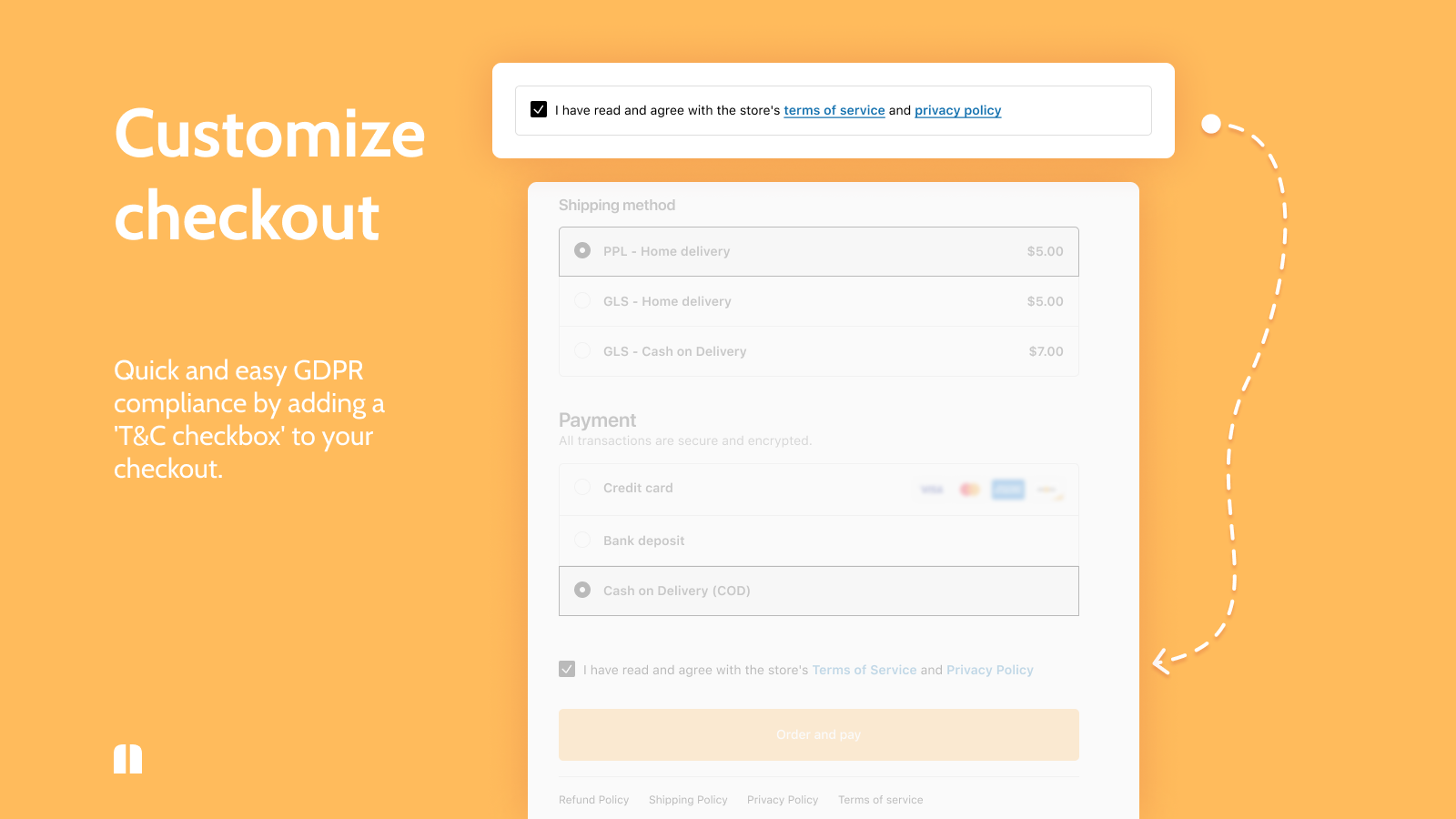 Customize your checkout with terms and conditions checkbox