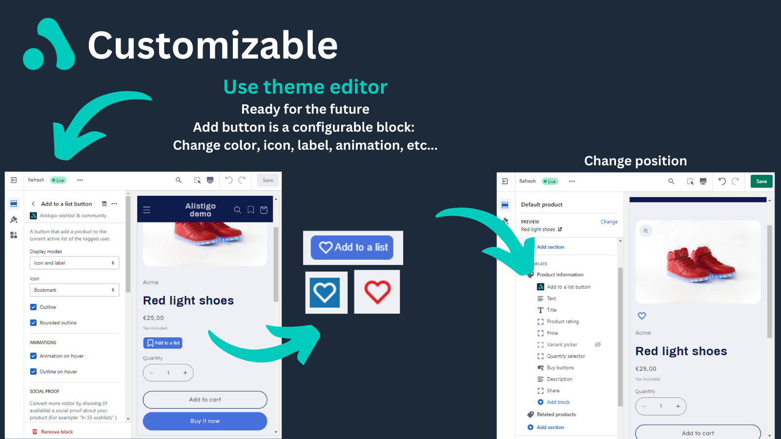 use theme editor to customize alistigo