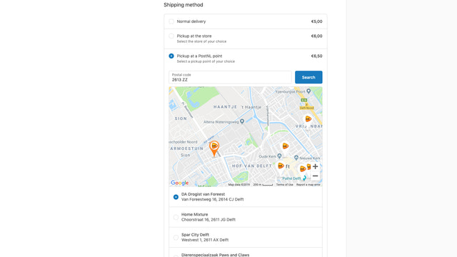 Uw klanten kunnen het afhaalpunt van hun keuze selecteren