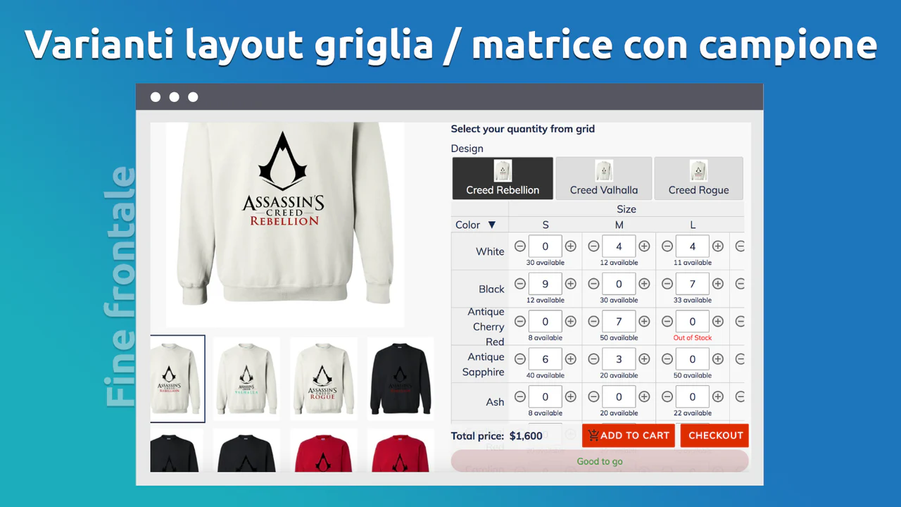 Varianti layout griglia / matrice con campione