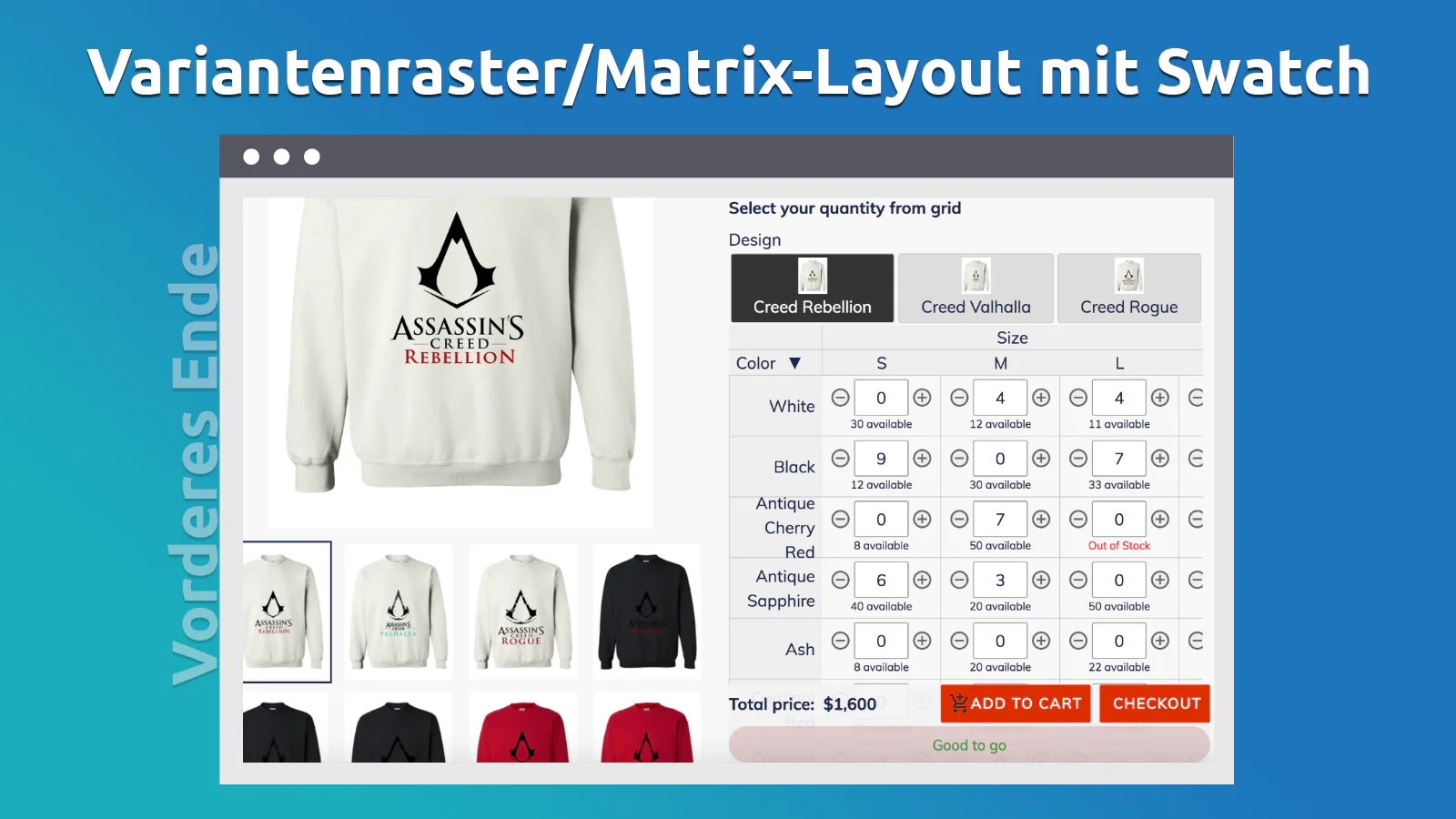 Variantenraster / Matrix-Layout mit Farbfeld