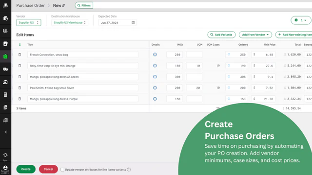 Save time creating purchase orders