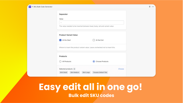 Add Prefix, Body, Suffix of SKU Code series