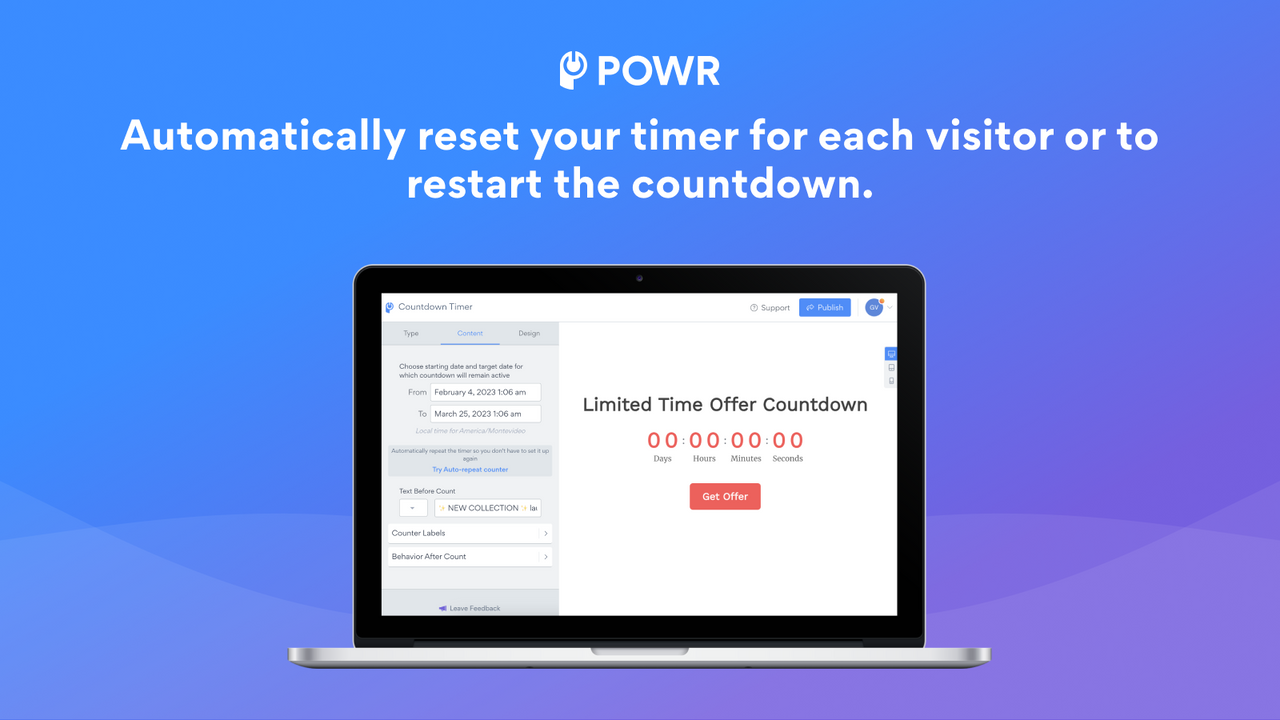 Automatically reset your timer for each visitor or at the end.