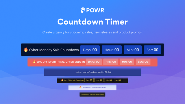 Countdown-Timer von POWR. Erzeugen Sie Dringlichkeit für bevorstehende Verkäufe.