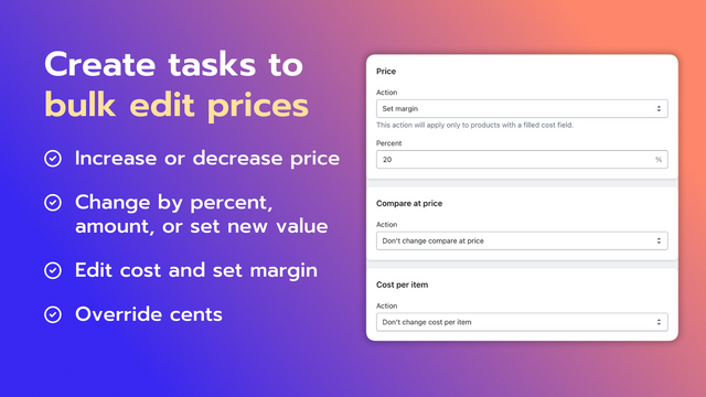 Crie tarefas para editar preços em massa
