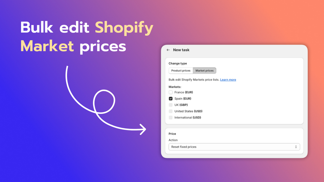 Modifier en masse les prix de Shopify Market