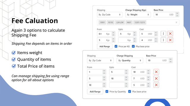 Shipping rates by weight, quantity or subtotal