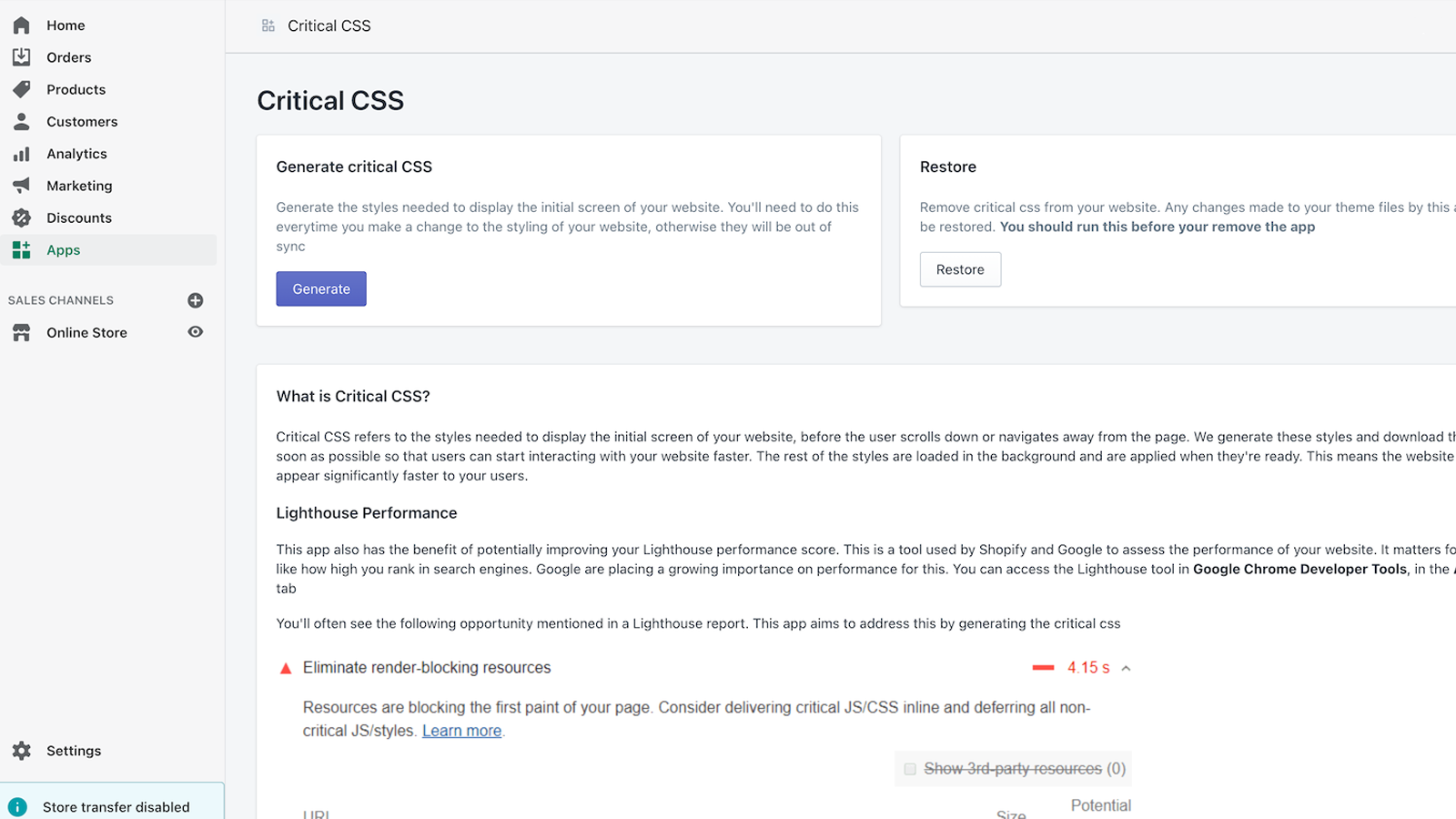 Inline ‑ Critical CSS Screenshot