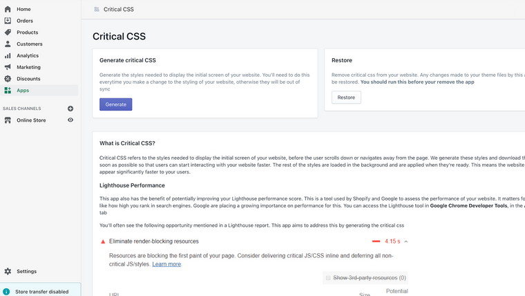 Inline ‑ Critical CSS Screenshot