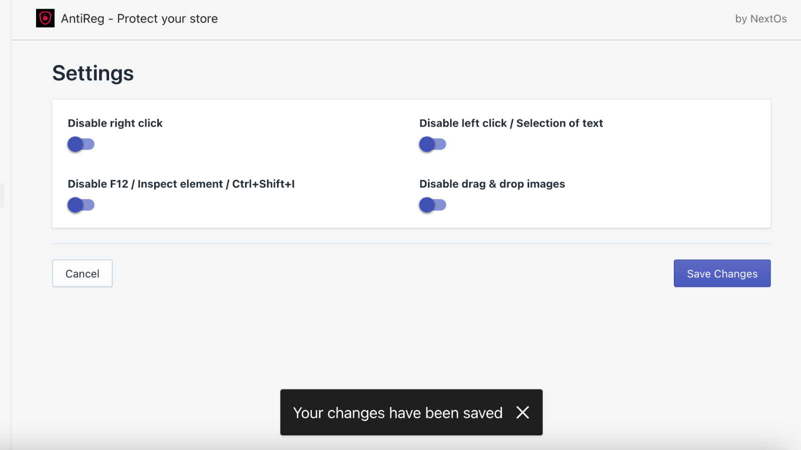 Anti Theft - Select actions you want to disable in your store