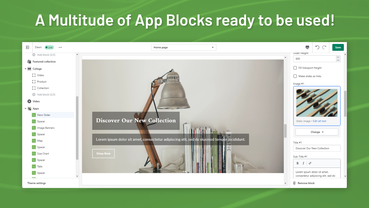 Een veelheid aan App Blocks klaar om te worden gebruikt!