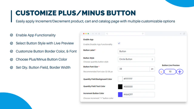 configuraciones de botón de más y menos de cantidad