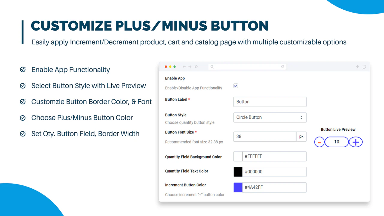 configuraciones de botón de más y menos de cantidad