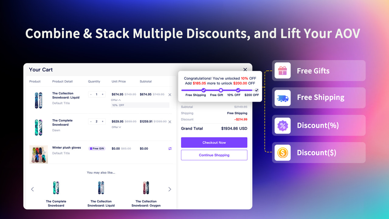 Combine & Stack Multiple Discounts, Free Gifts & Free Shipping