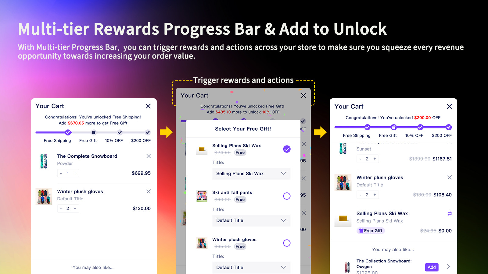 Barra de progreso de recompensas de varios niveles y añade para desbloquear