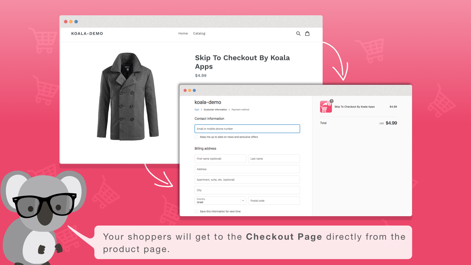 Your shoppers will get to the Checkout Page directly 