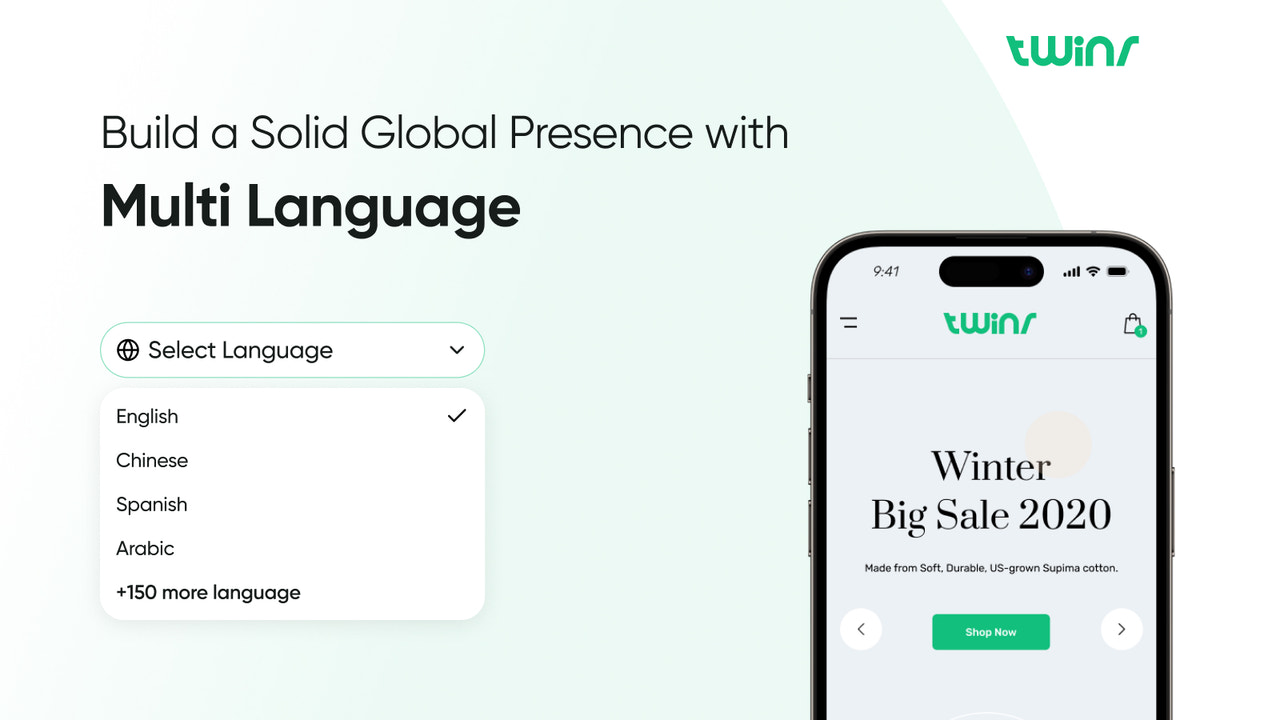 Suporte a múltiplos idiomas do construtor de aplicativos móveis Twinr de 136 idiomas