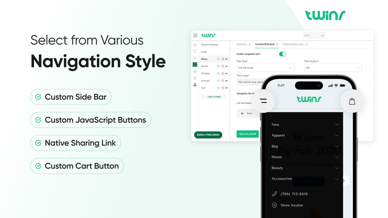 Twinr mobile App Builder Navigation-Setup und Anpassung