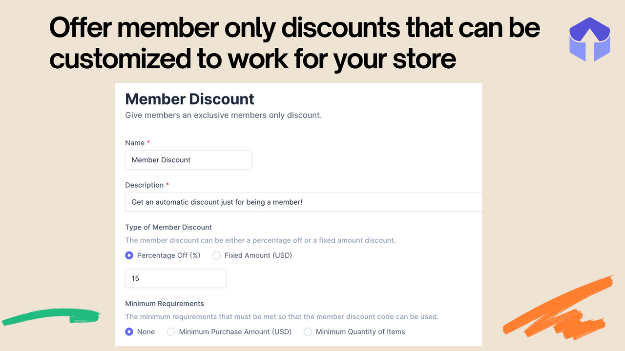 Offer member only discounts that can be customized 