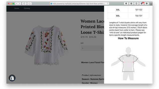 Sizing Guide widget for clothing size matters, Guide des tailles