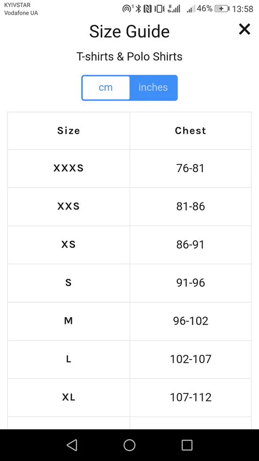 US UK Size Guide CM metric units of measurement conversion