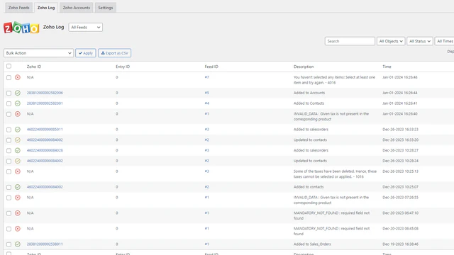 Shopify Data Sent to Zoho as Logs