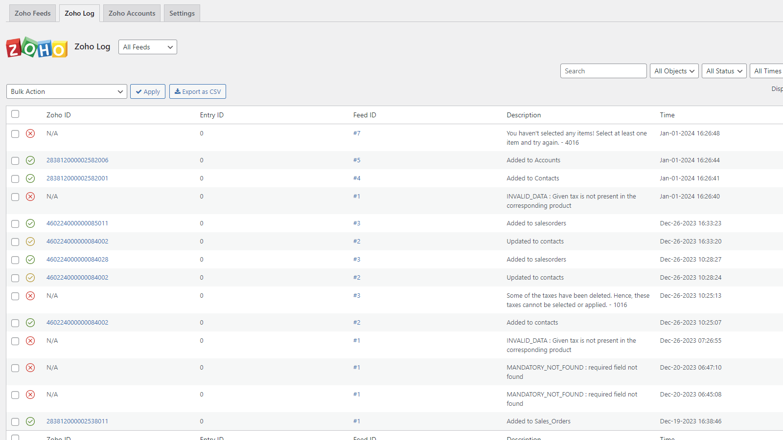 Shopify Data Sent to Zoho as Logs