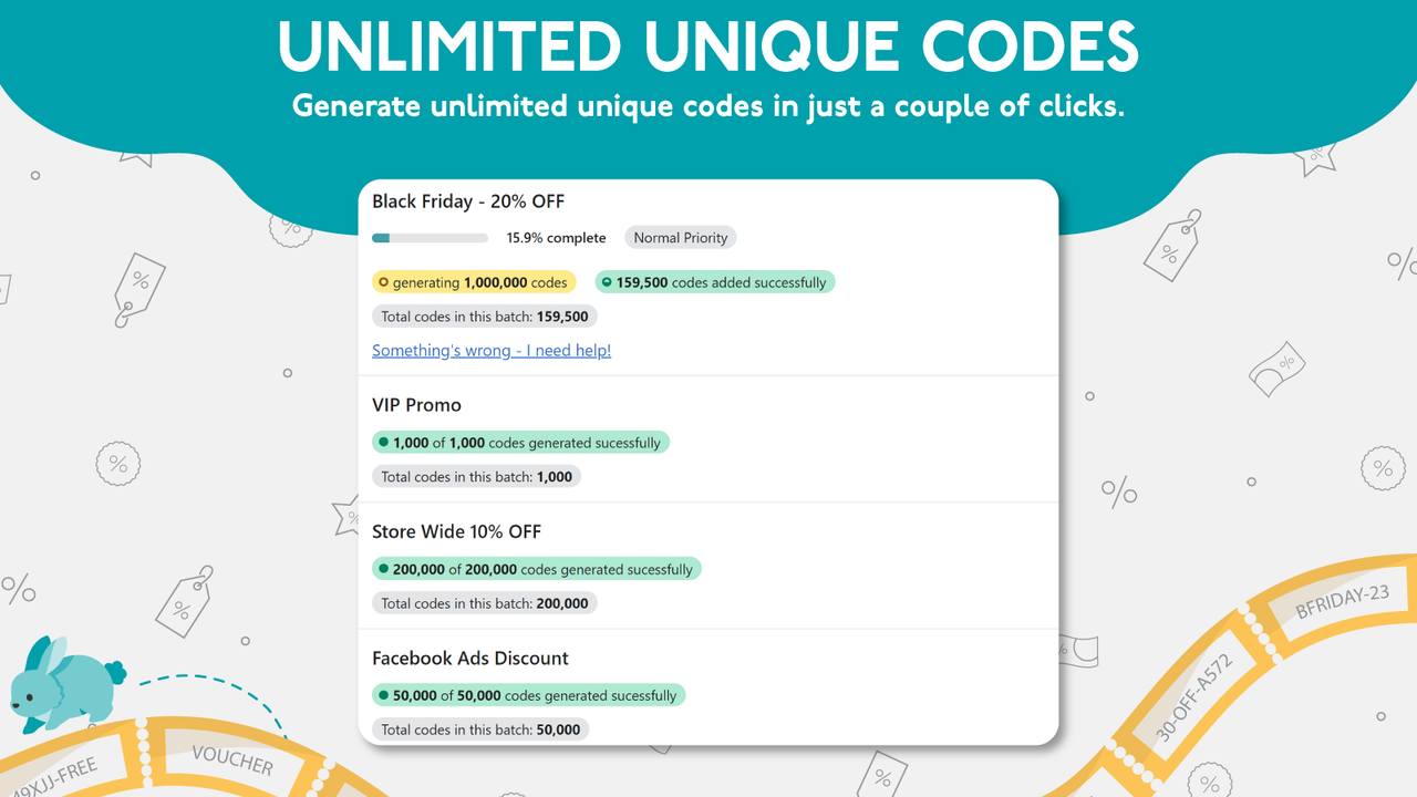 Unlimited Unique Codes - generate unlimited unique codes