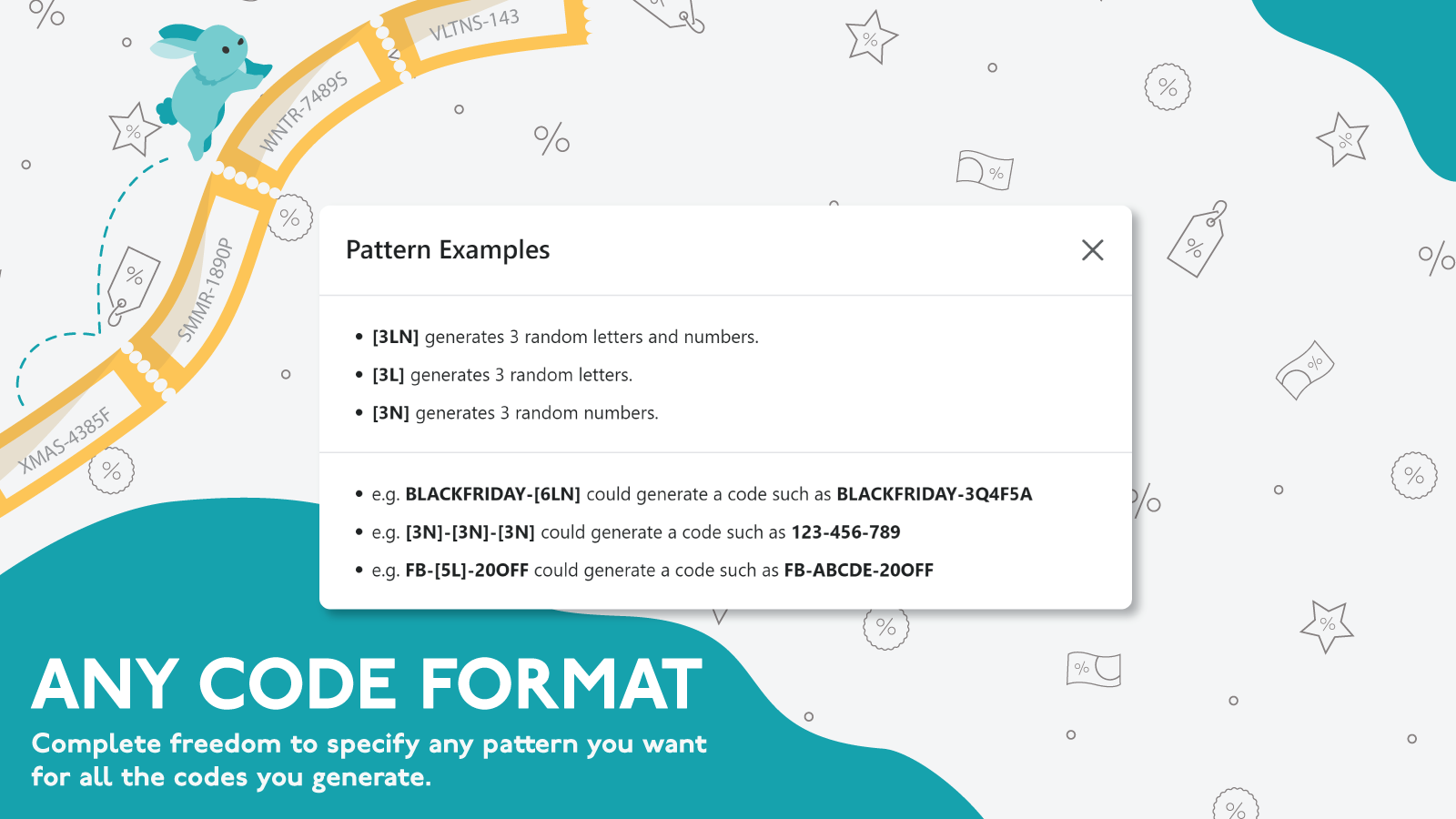 Cualquier formato de código: completa libertad para especificar cualquier patrón de código