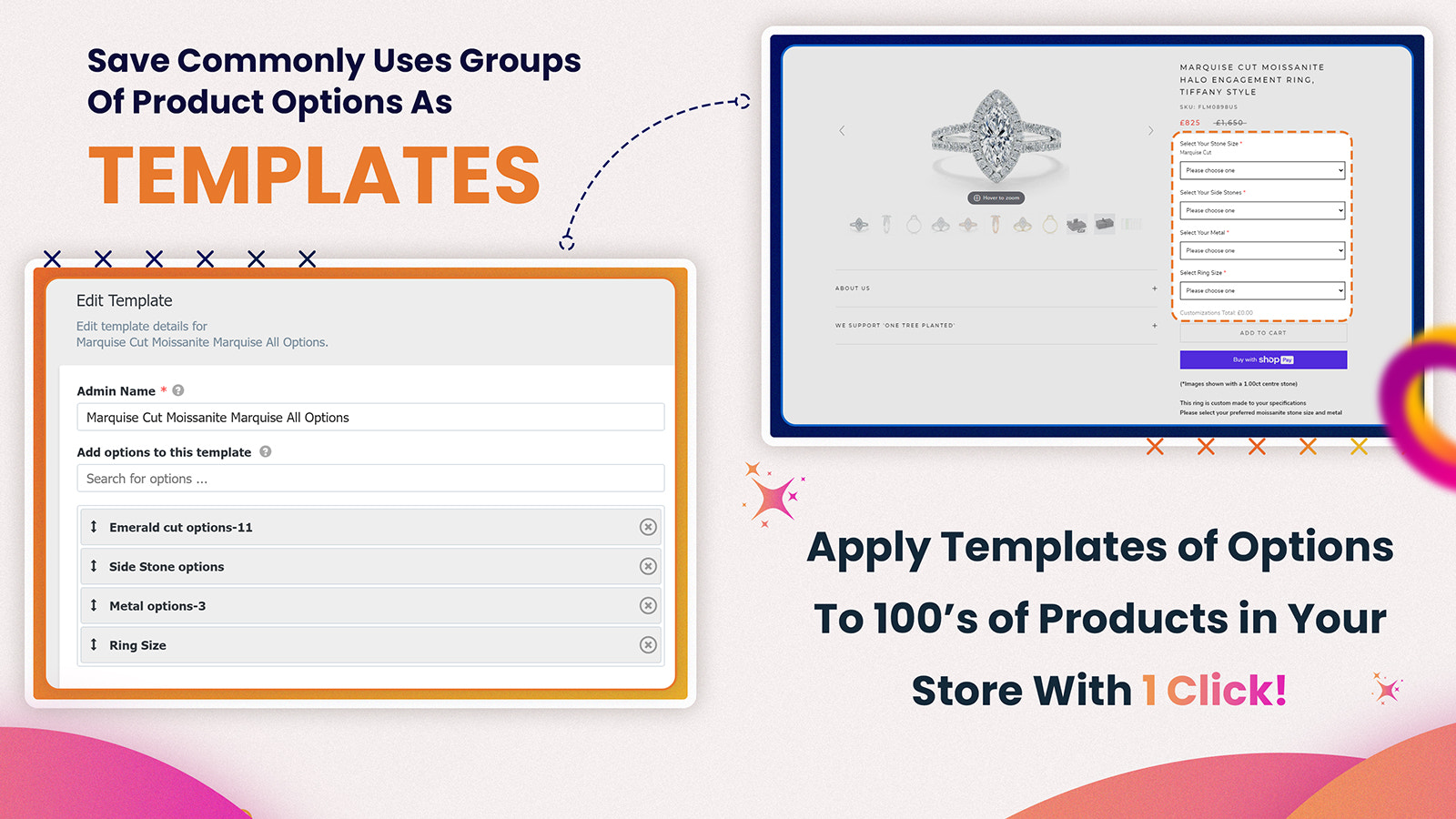 Beautiful product options templates for product personalization
