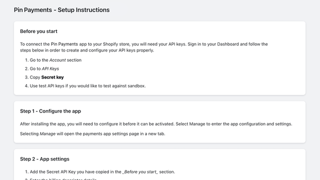 App setup instructions