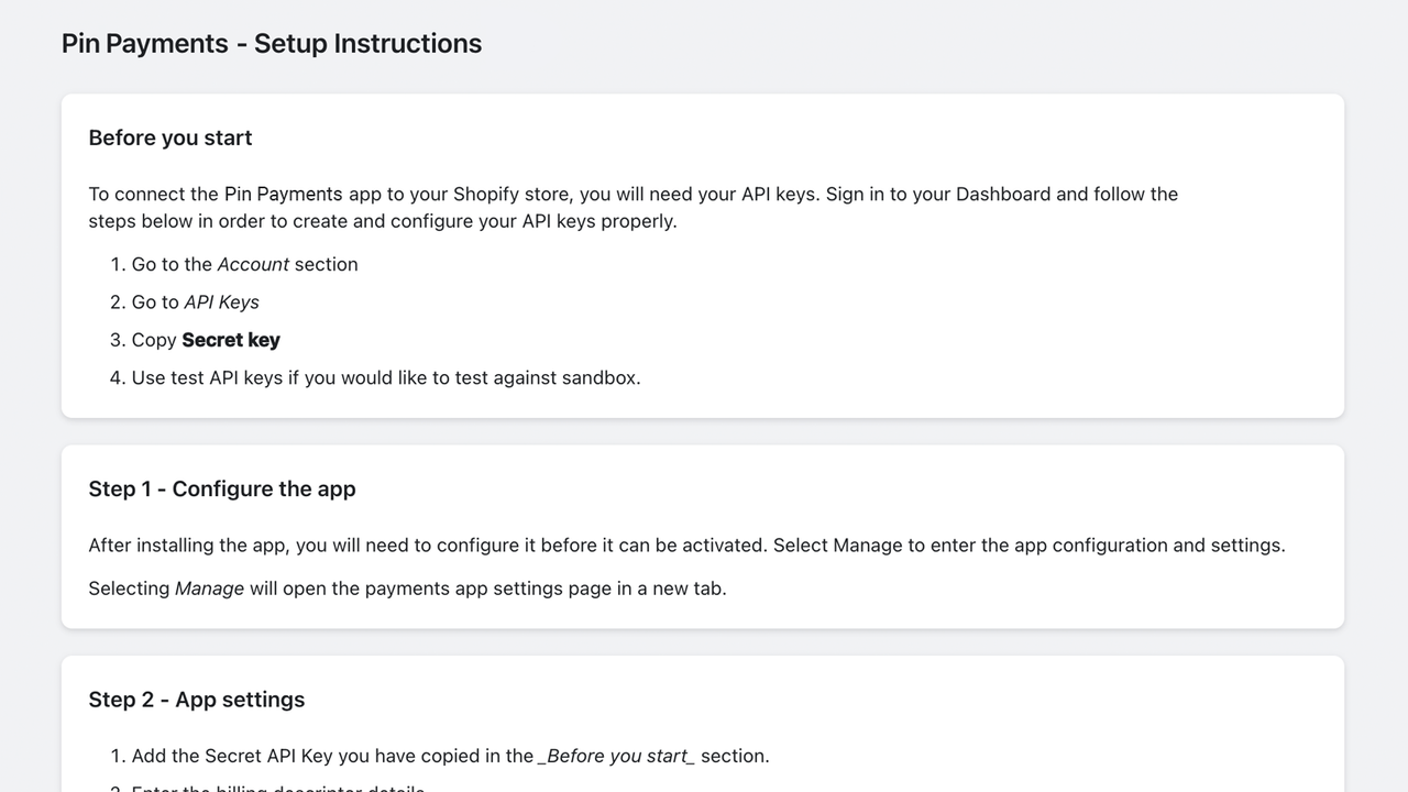 App setup instructions