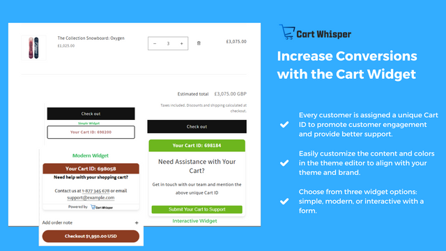 Cart Recovery with unique cart IDs, draft orders, exit popups