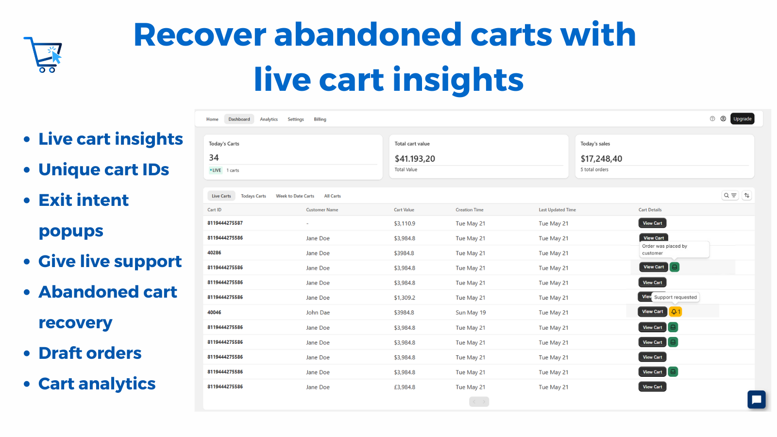 Abandoned Cart Recovery made easy with Cart Whisper Live Carts